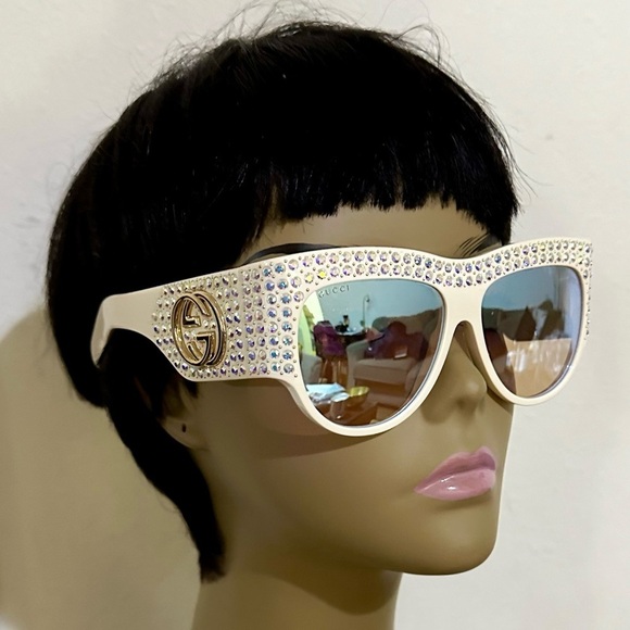 GUCCI GG 135mm Crystal mirror Off white Oversized Sunglasses main image 7
